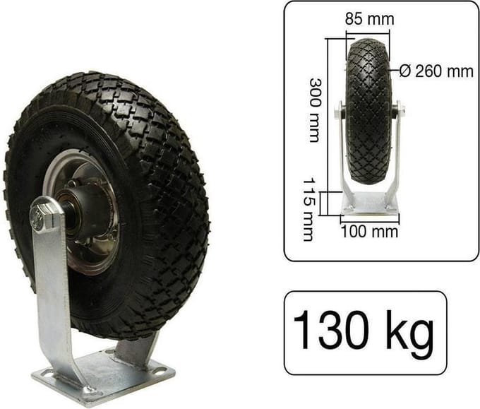 Bokwiel 260 mm + Luchtband Maximale Belasting 130 kilo