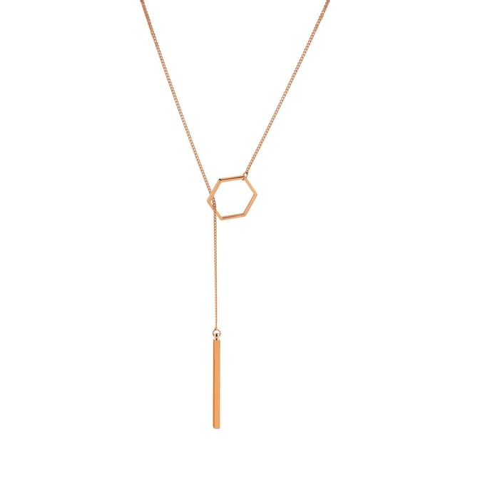 Rosé Goud Plated Ketting met hexagon en staafje