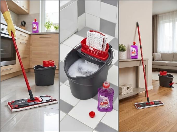 Vileda Serie - Plat Mop - 120 cm Drie-delig - Wyciskacz - Ajax Vloerreiniger