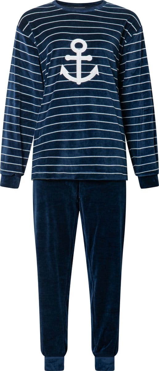 Lunatex dames pyjama velours - maat L - Anker - marine