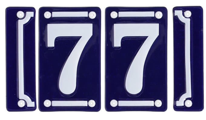 Best for Boots huisnummer 77 met sierrand - Oudhollands - emaille - blauw/wit