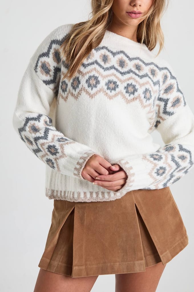 boohoo Dames Superzachte chunky gebreide bedrukte trui | Cream | Maat: Small