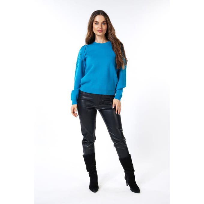 EsQualo Sweater Embroidery Anglaise Petrol Größe: S | Pullover Outlet | Damen