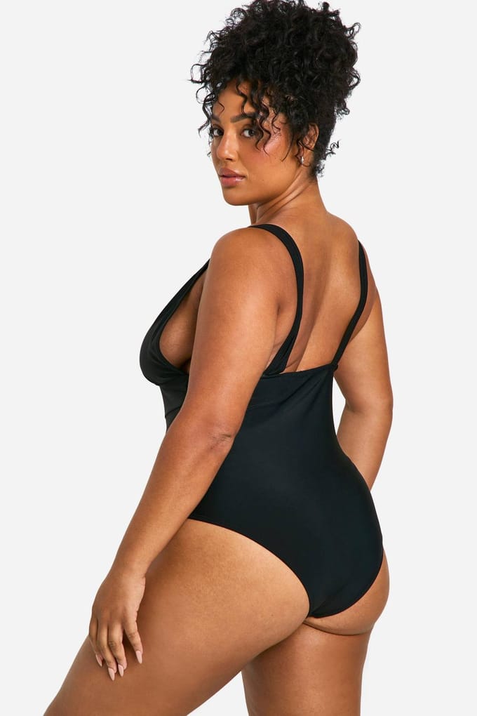 boohoo Dames Plus Tummy Control V-hals Badpak | Black | Maat: 22