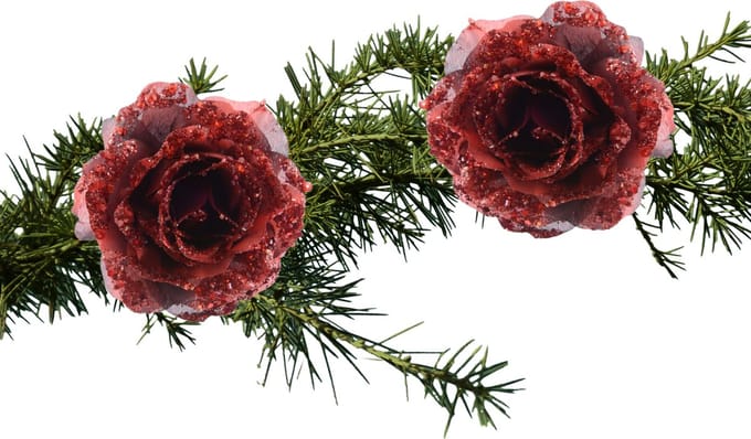 2x stuks kerstboom decoratie roos rood 14 cm
