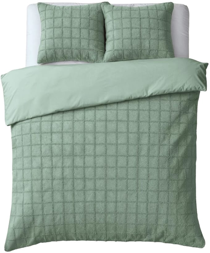Droomtextiel Teddy Dekbedovertrek Fur Check - 240x200/220 cm - Groen