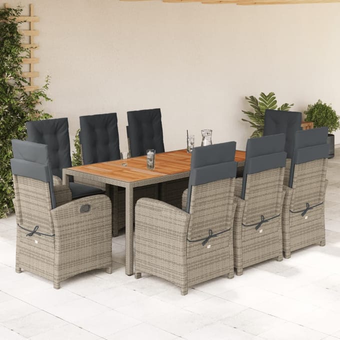 vidaXL - 9-delige - Tuinset - met - kussens - poly - rattan - grijs