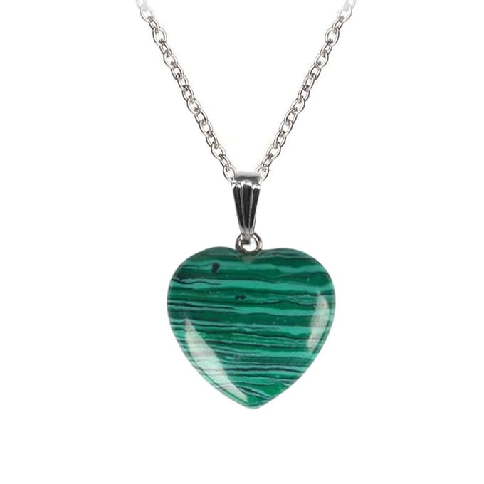 Fako Bijoux® - Ketting Met Hartje - Hart Natuursteen - 20x20mm - Malachiet - 50cm