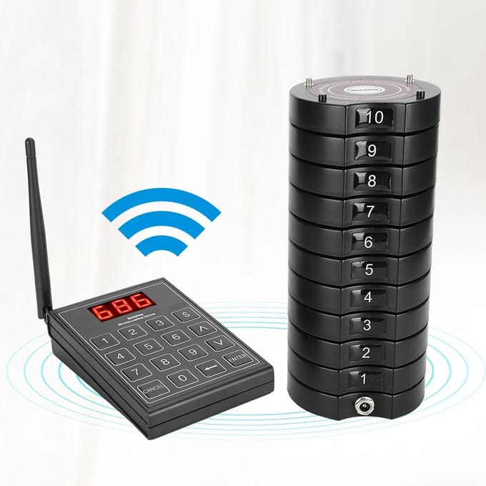 668-S Système d'appel de clients sans fil Système de gestion de file d'attente 1 Émetteur clavier + 10 Pagers sous-verre AU PLUG black