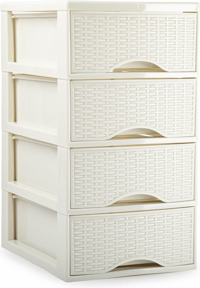 Plasticforte Ladeblokje/bureau organizer - 4 lades - creme wit - L24 x W18 x H34 cm