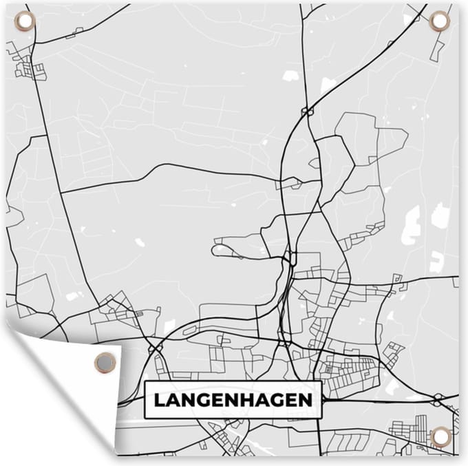 Tuindoek Duitsland - Plattegrond - Langenhagen - Stadskaart - Kaart - 100x100 cm