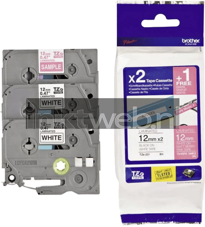 Brother TZE32M3 3-pack zwart op wit breedte 12 mm