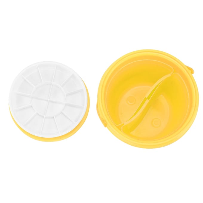 Seau à pinceaux multifonction en plastique à 2 compartiments avec palettes pour mélange de couleurs(YJ004