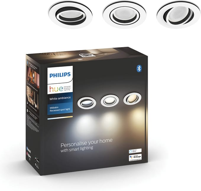 Philips Hue Milliskin - LED inbouwspot - GU10 fitting - bevat 3 inbouwspots incl. lamp - aanpasbaar wit licht - nikkel - Ø 900mm - slimme verlichting