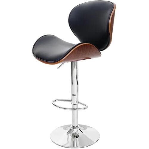Foxrock barkruk, barkruk, houten gebogen hout retro design ~ walnoot look, kunstleer zwart