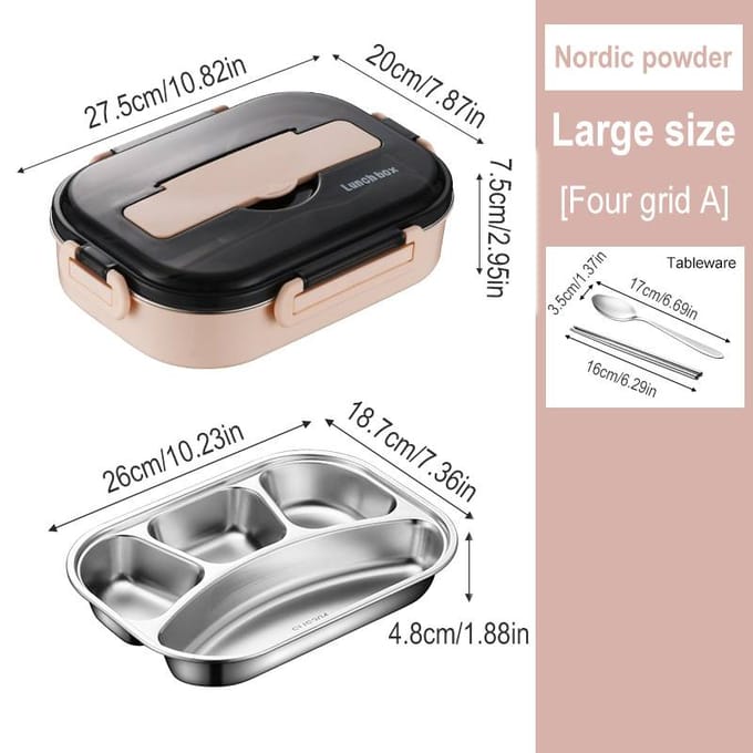 Boîte à lunch pour enfants en acier inoxydable 304 1300 ml, respectueuse de l'environnement et isolée, avec 3 compartiments black