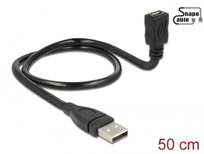 Delock Cable USB 2.0 Type-A male > USB 2.0 Micro-B female ShapeCable 0.50 m