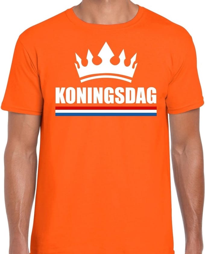 Oranje Koningsdag met kroon shirt heren S