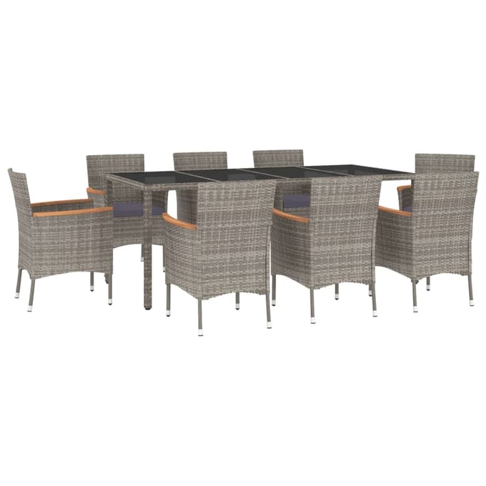 vidaXL - 9-delige - Tuinset - met - kussens - poly - rattan - grijs