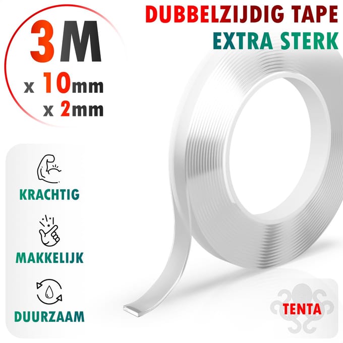 Dubbelzijdig Tape Extra Sterk 3m x 10mm x 2mm - TENTA Heavy Duty