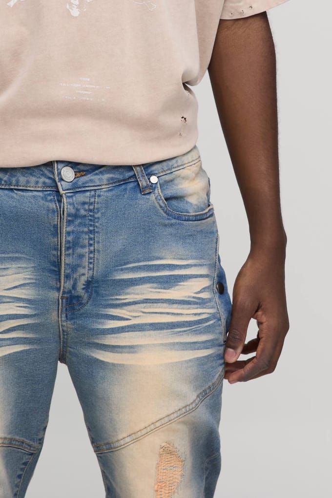Skinny Stretch Zwaar Gebleekte Gescheurde Jeans | Bleach Wash | Size 36R