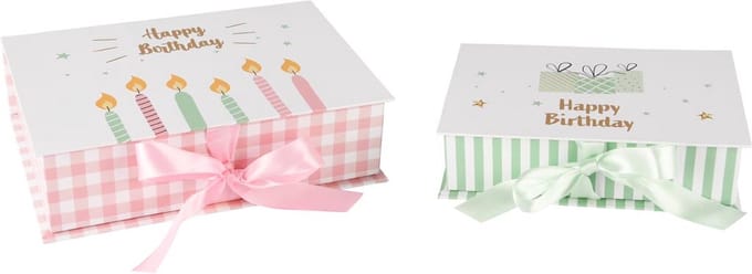 Dekoratief | Set 2 dozen m/strik 'Happy Birthday', karton, 21x15x6cm | A250783