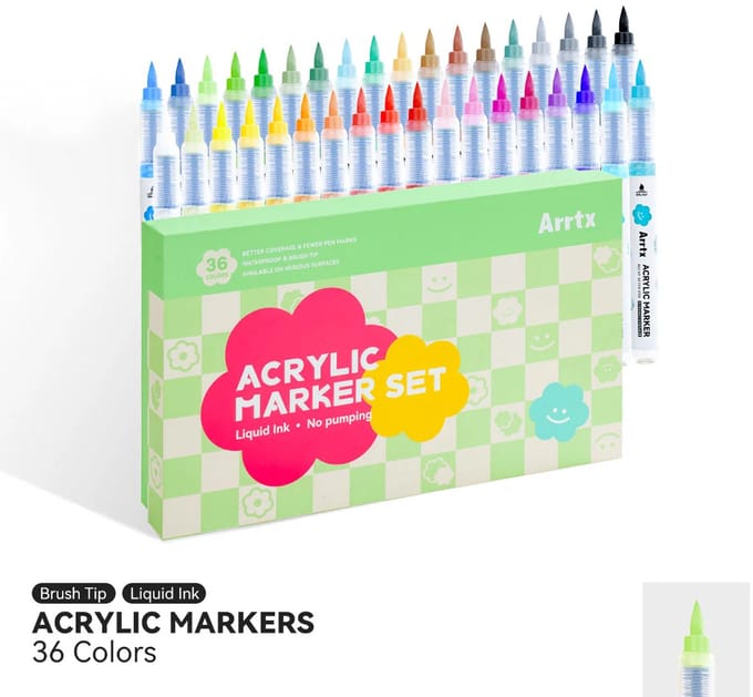 Arrtx - Acrylmarkers - Direct Liquid Ink - Paint Brush Tip Markers - 36 kleuren