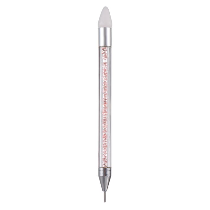 1 ST Dual-Ended Nail Rhinestone Picker Siliconen Tip Potlood Pick Up Applicator Dual Tips Tip Puntjes roze