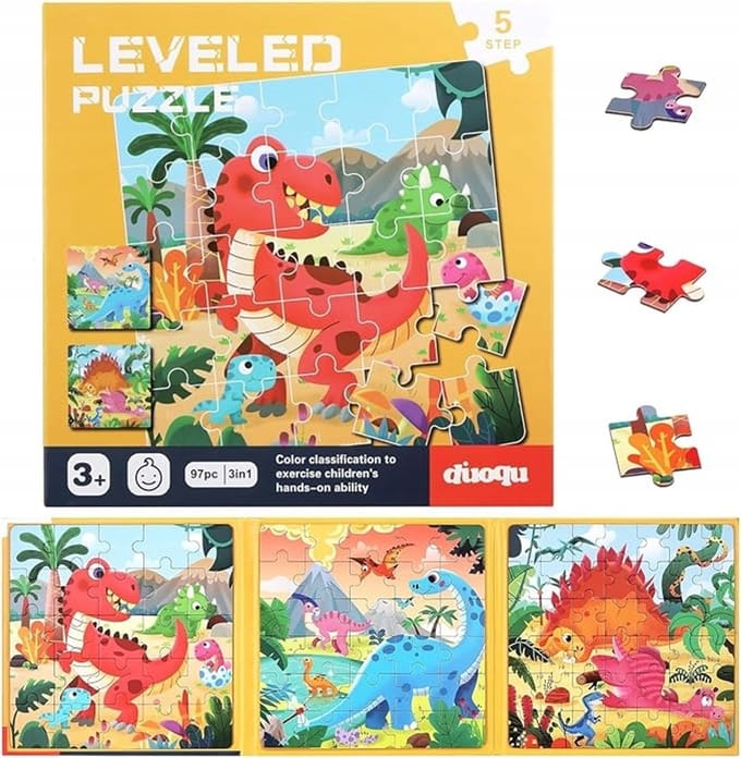 Magnetische Puzzels voor Kinderen: 3 Dino Thema's, Educatief Speelgoed