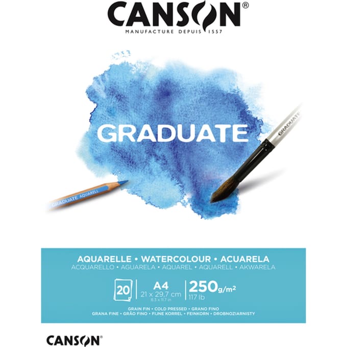 Aquarelpapier Canson Graduate Watercolour 20vel 250gr A4 natuurlijk wit
