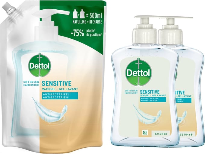 Dettol - Refill Sensitive 500ML - Sensitive 2x250ML - Voordeelverpaking