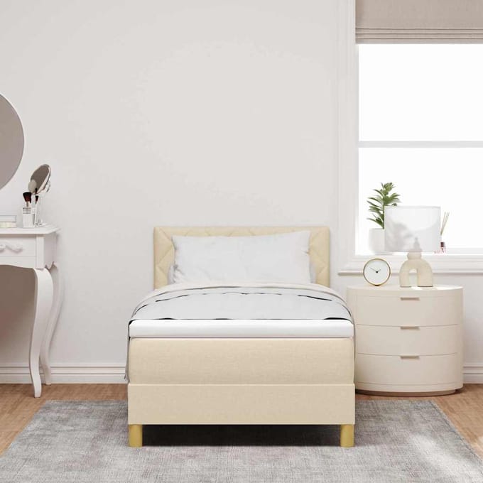 vidaXL - Boxspring - bed - met - kussen - met - hoofdeinde - Crème - 100 - x - 200 - cm - Stof
