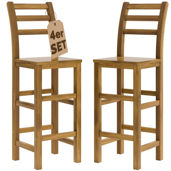 Casaria Barkruk - Set van 4 Acaciahout 40 x 35,5 x 110 cm – Bruin