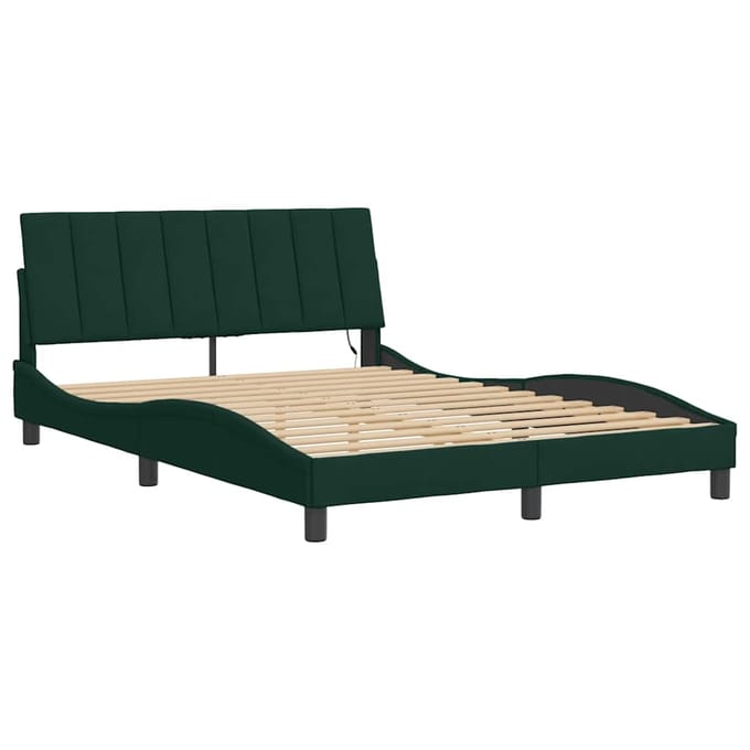 vidaXL - Bedframe - met - LED - zonder - matras - "Hanko" - donkergroen - 140x200 - cm