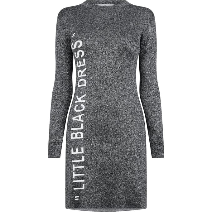 Off White Damesjurk met glitter, ronde hals en strakke pasvorm (Zilver/Wit)