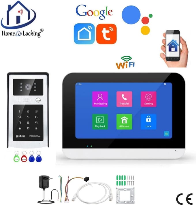 Smart WIFI deur intercom/videofoon touchscreen met bediening via Smart Life APP werkt met Alexa en Google spraaksturing.T-2303