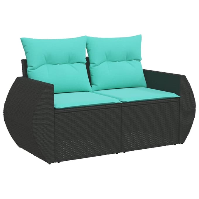 vidaXL - 7-delige - tuinbankset - met - kussens - van - zwart - polyrotan