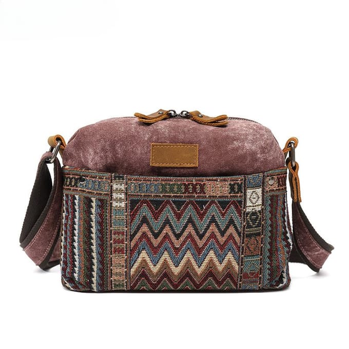 Scheve Tas Dames Canvas Etnische Stijl met Crazy Horse Leer Schoudertas Schuin Tas gray