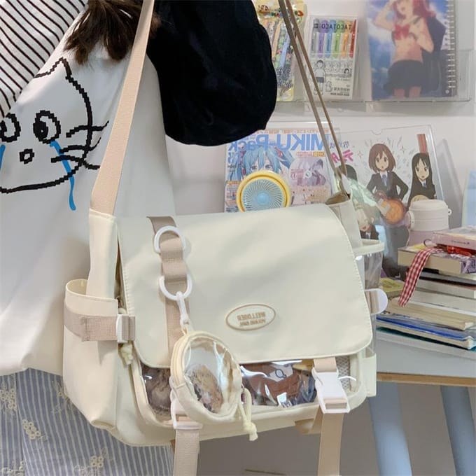 College Wind Joker Eenvoudige Grote Capaciteit Postman Tas Dames Transparante Babytas Pijntas Tutorial Tas Schoudertas. . gray