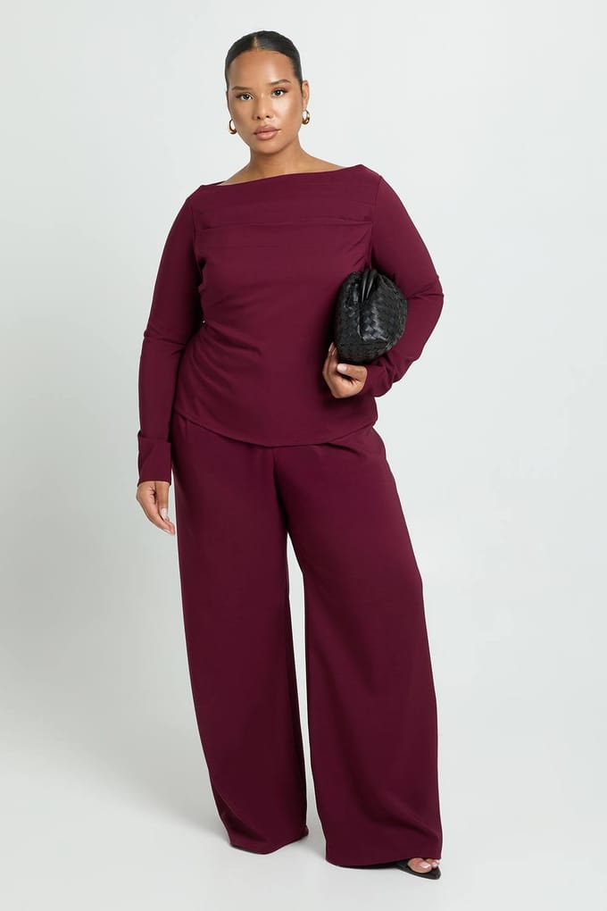 boohoo Dames Plus Geplooide Voorzijde Geweven Top | Bordeaux Rood | Maat: 46