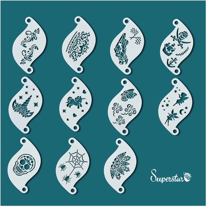 Superstar Face Paint Sjabloon - Stencil Set met 11 verschillende afbeeldingen met Ring