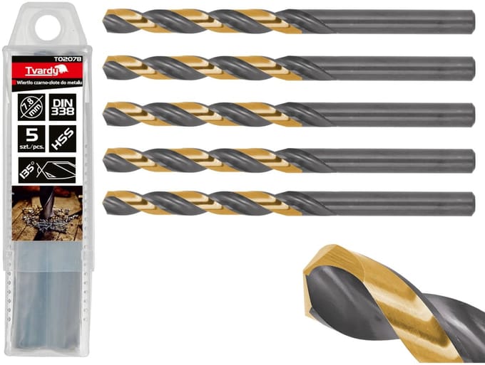 Tvardy Metaalboor - HSS 4341 - TiN Coating - 7,80 mm - Zwart/Goud - 5 stuks