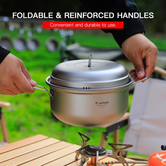 Titanium Stoompan Voorraadpot Set met Deksel Outdoor Camping Soep Stomen Pot Pan Mess Kit zilver