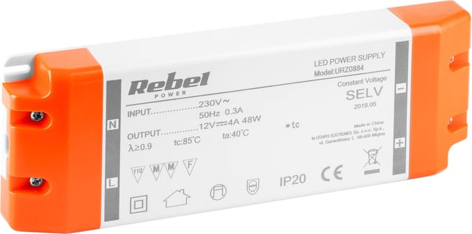 Rebel Serie - LED Strip Voeding - 12V 4A 48W - Compact Design