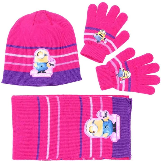 Roze en paarse set: sjaal, handschoenen, muts MINIONS