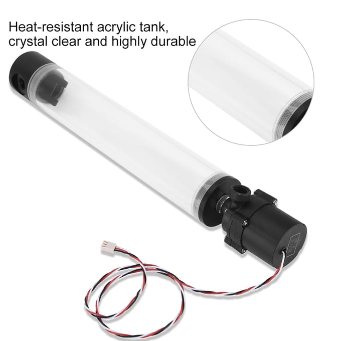 Acryl Computer DIY Waterkoeling Tank Cilinder Reservoir 19W Pomp G14 300mm 300mm black