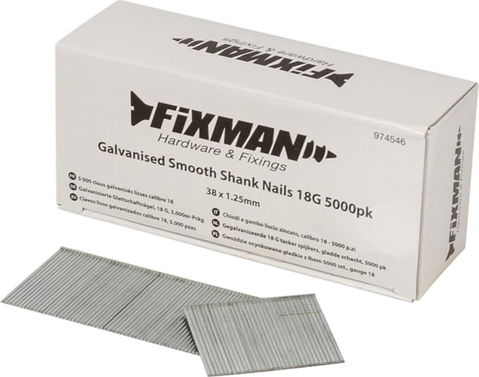 Fixman Gegalvaniseerde tacker spijkers - 18 gauge - gladde schacht - 38 mm - 5000 stuks