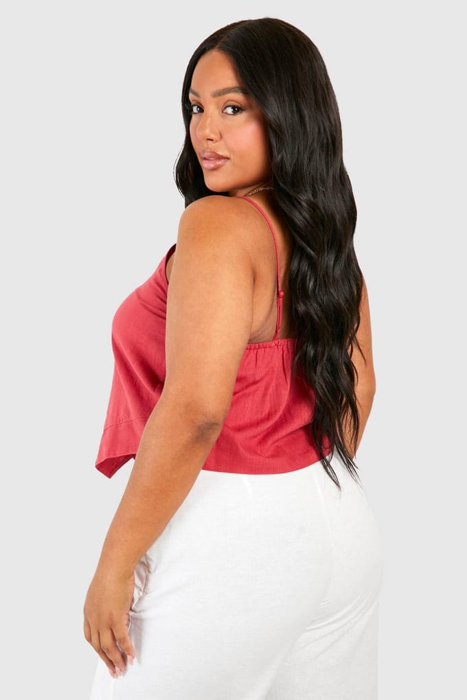 boohoo Dames Plus Cotton Asymmetrische Cami | Bessen | Maat: 50