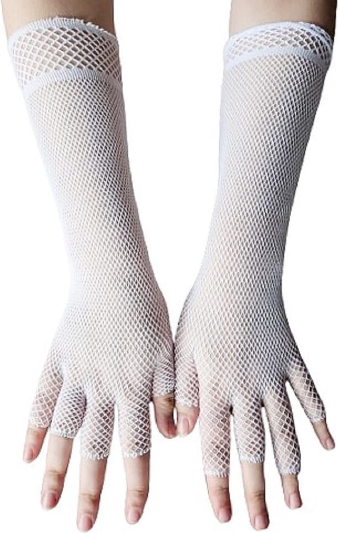 BamBella® Vingerloos Net handschoenen - One Size - Wit - Visnet handschoenen - Feest - Gothic Carnaval
