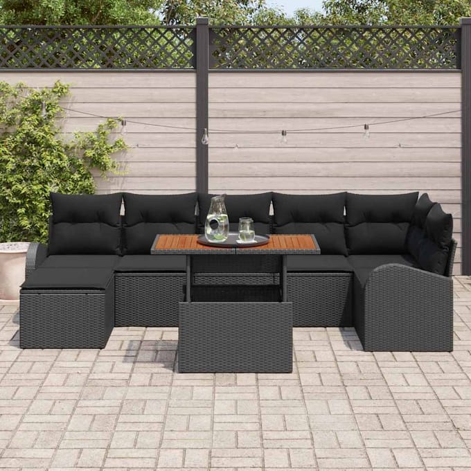 vidaXL Tuinbank Set met kussen 8 pcs Zwart